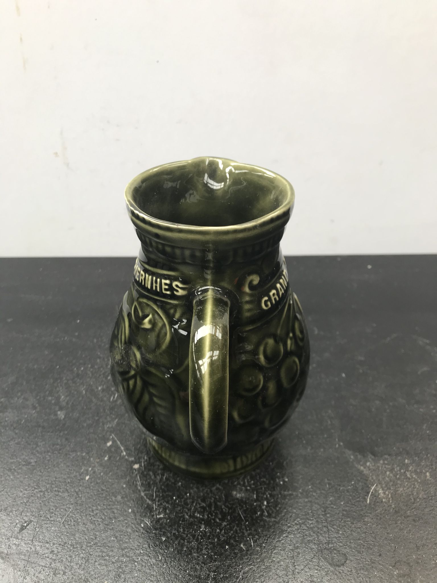 Former pitcher sarreguemines green ceramics 70s vintage