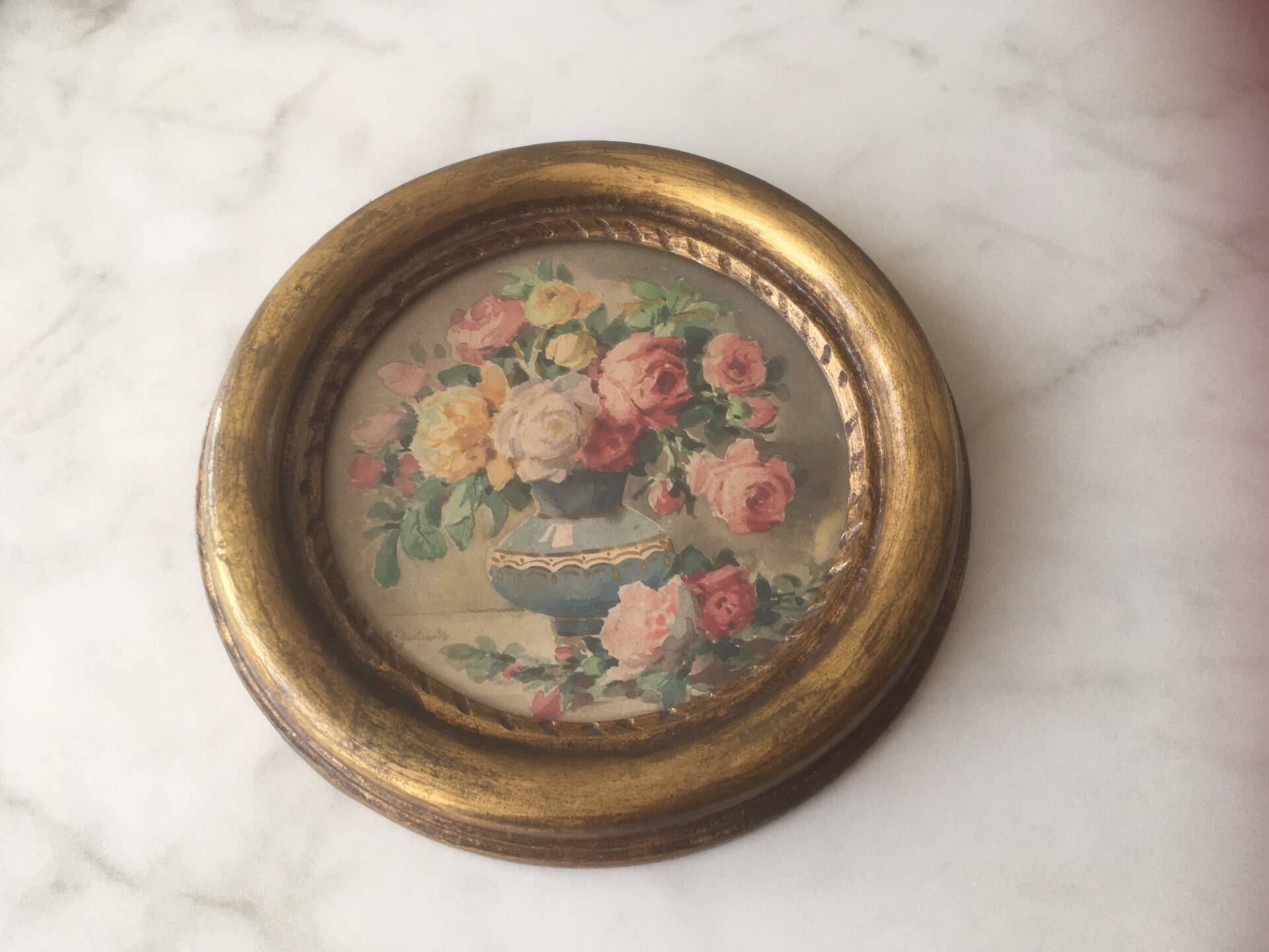 Old painting, watercolour, framed in gilded wood.