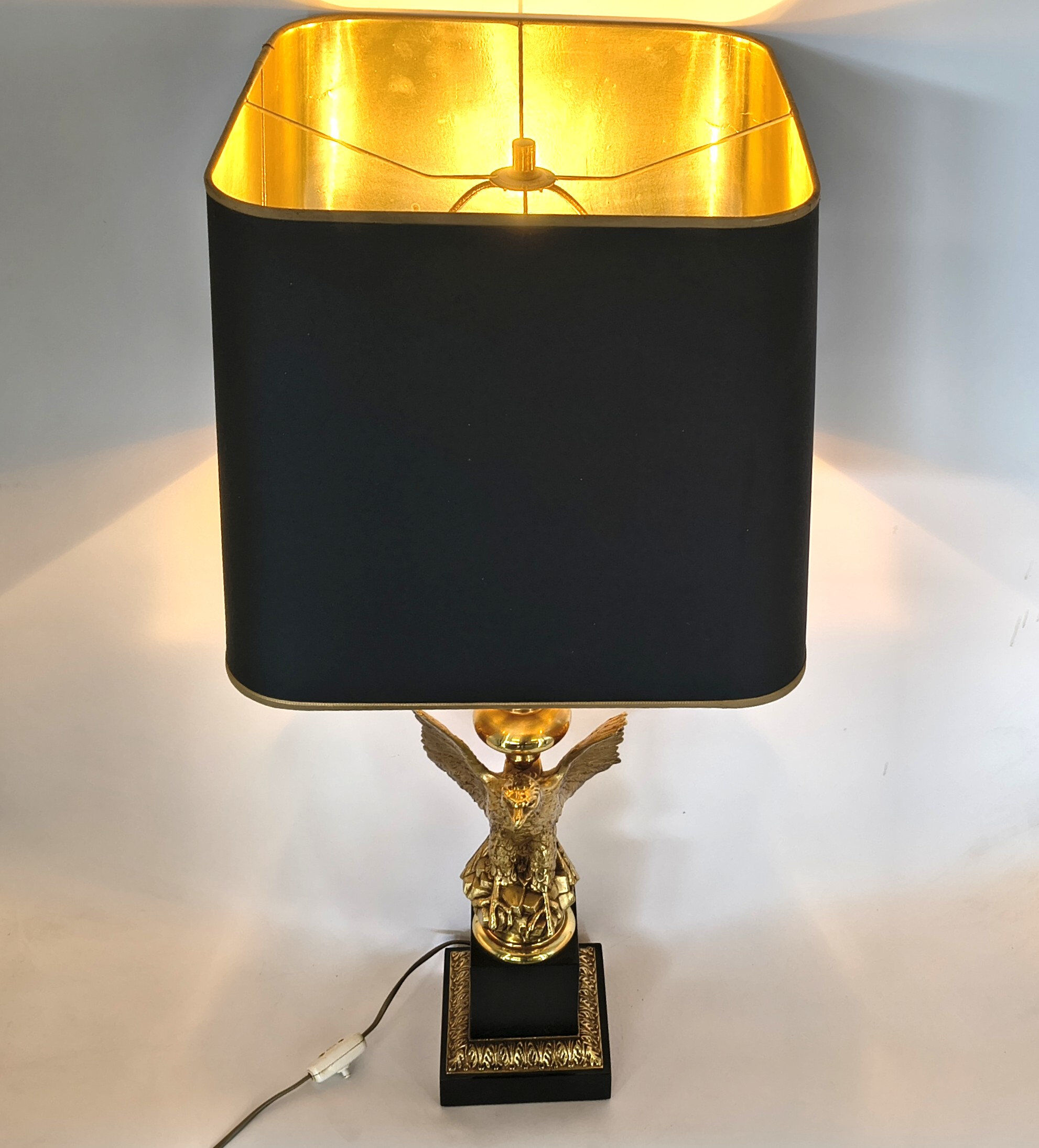 Empire style brass eagle table lamp by Lusterie Deknudt, 1970s