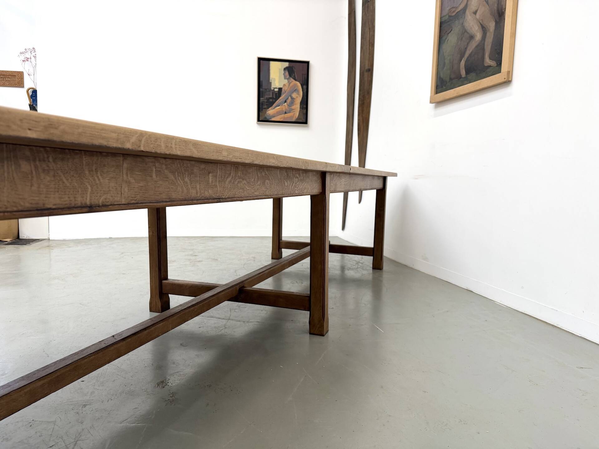 XXL farmhouse table in solid oak 350 cm - Reconstruction Style - 1950s