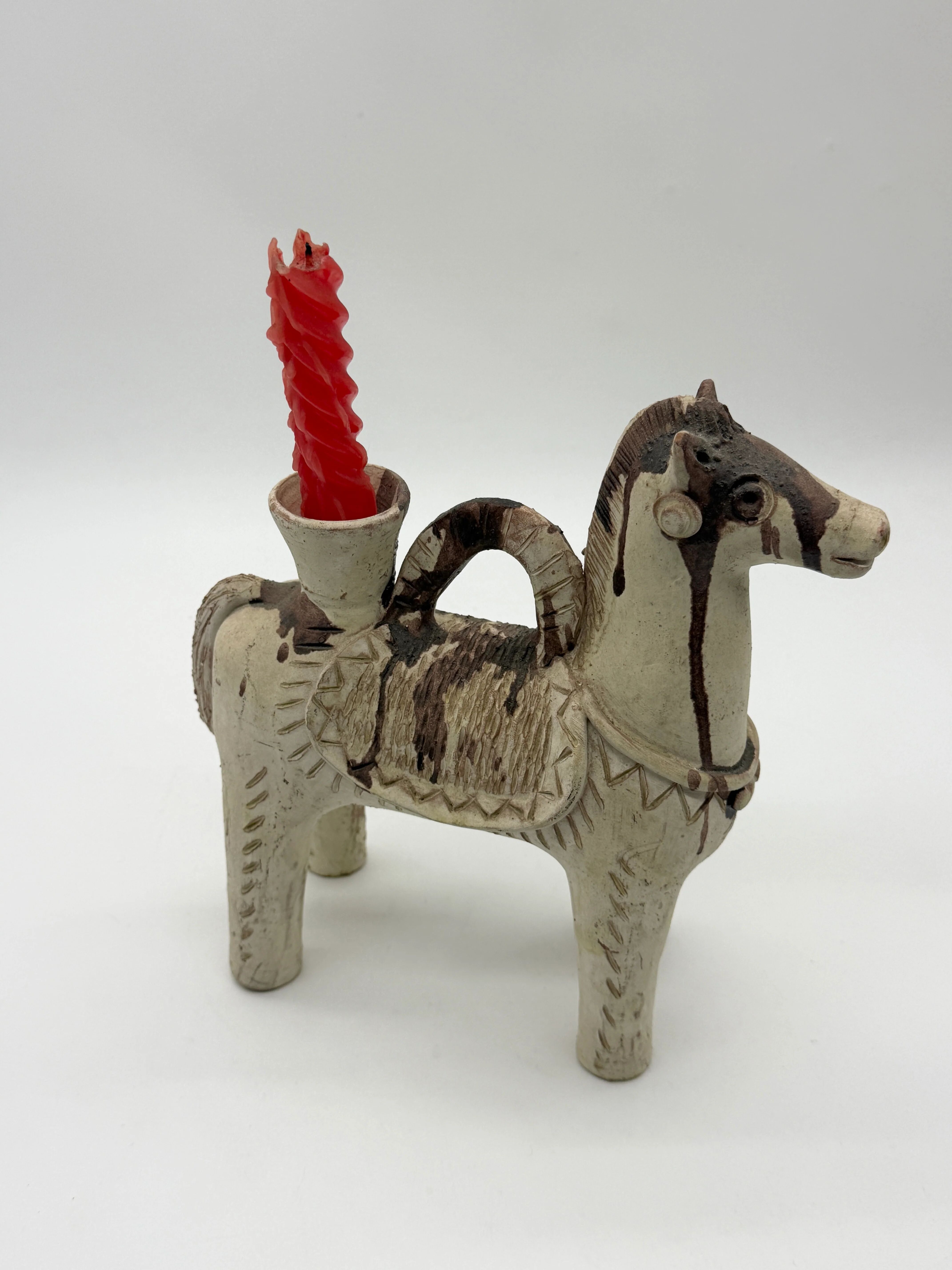 Ceramic candlestick horse, Sardinian, 1960s