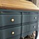 Restored antique drop-leaf secretary – natural wood & Night Blue