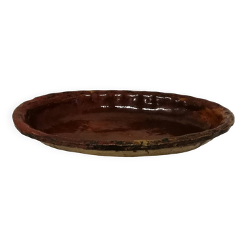 Ancien Plat En terre cuite vernissée godronné