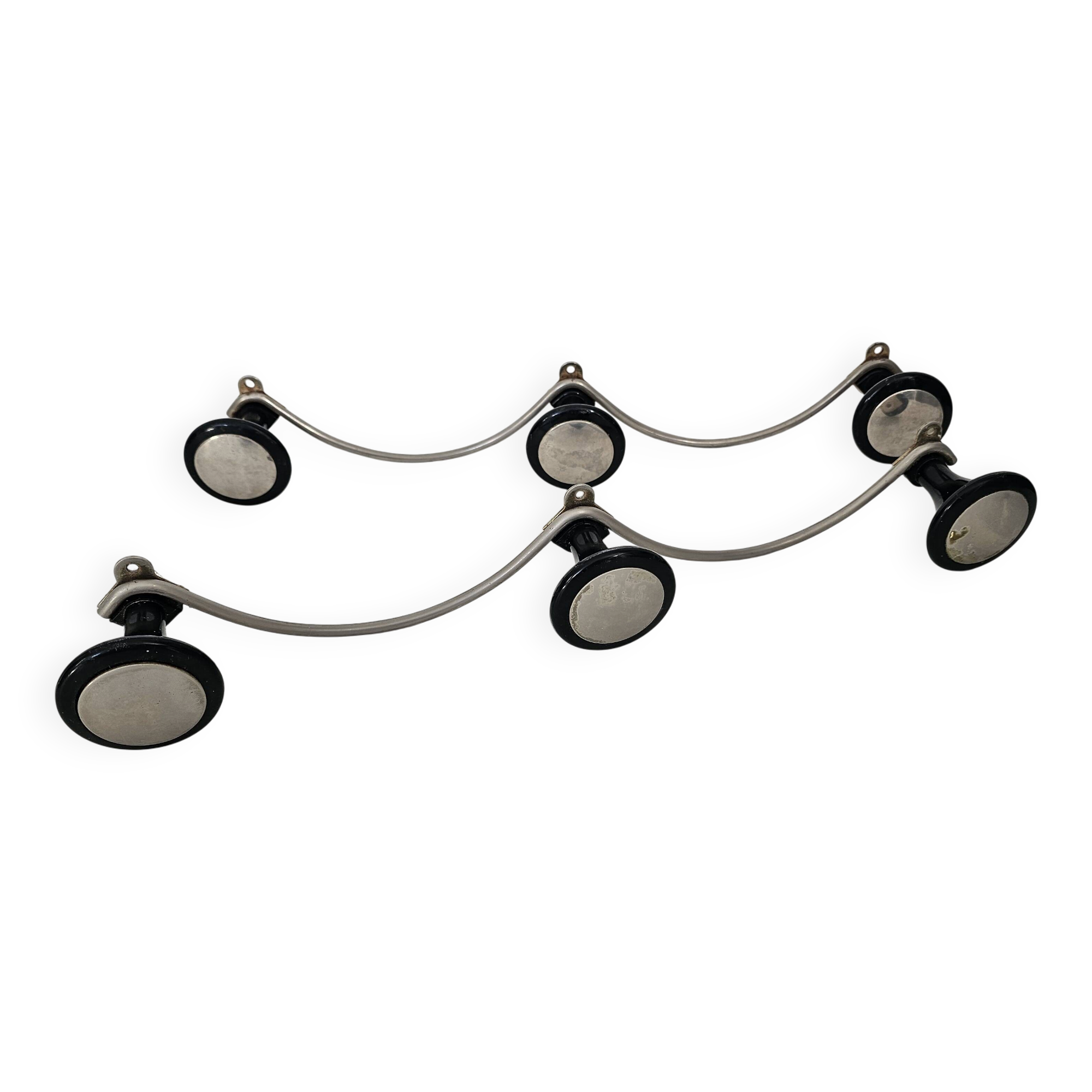 Set of 2 wave effect coat racks (3 hooks) from the 1960s.