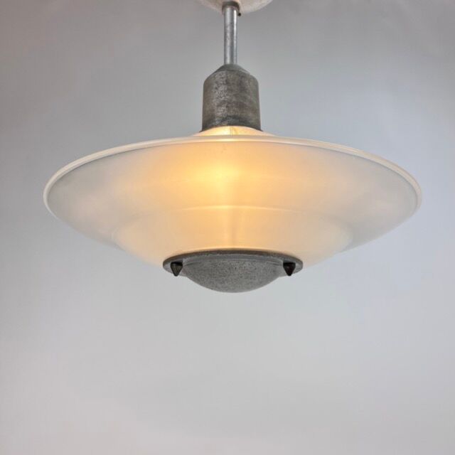 Art deco glass and steel ceiling lamp, 1920