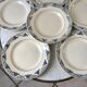 Lot de 6 assiettes plates Terre de Fer Moulins des Loups & Hamage vertes et bleues fin XIXème
