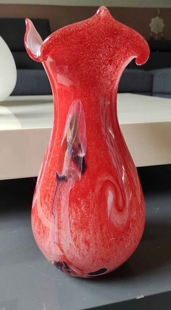 Grand Vase Boule floral/Verrerie d Art Kaysersberg. Moucheté/Volutes