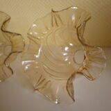 Two corolla-shaped lampshades for suspension or applique, amber colour
