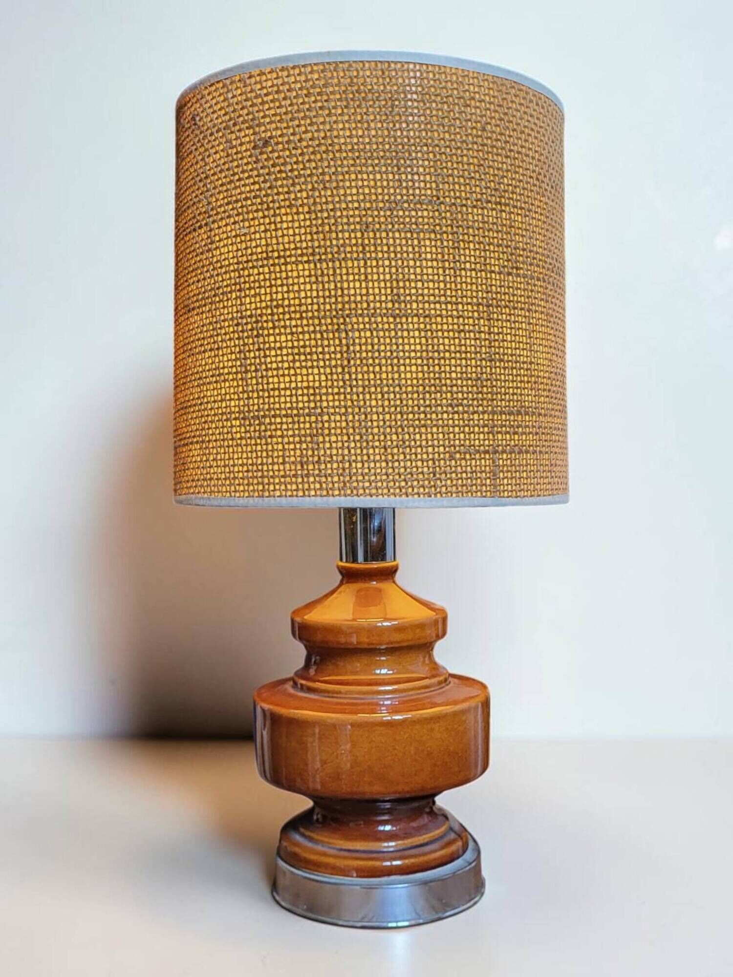 Vintage table lamp in glazed ceramic and chrome metal – 1970s