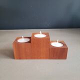 Vintage teak candlestick trio
