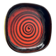 Large decorative ceramic catchall with red and black spiral pattern.