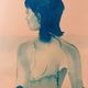 Signed monochrome blue painting of a female portrait "Weekend in Capri" Italy