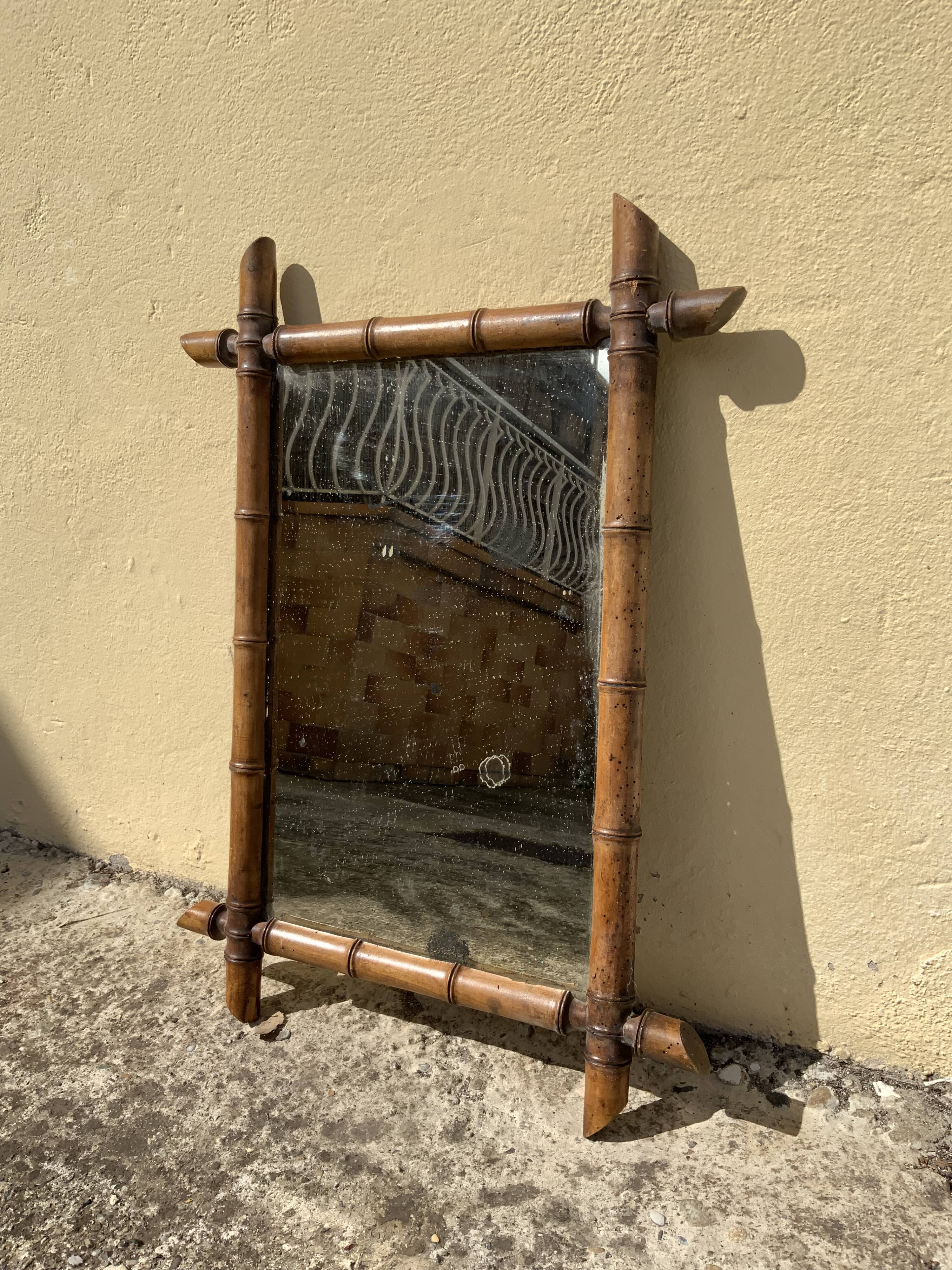 Antique wooden mirror bamboo style