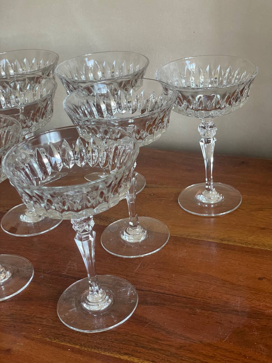 7 crystal champagne coupes from Arques
