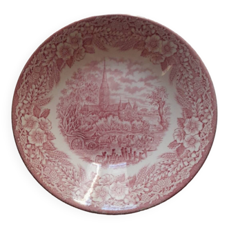 Pink English porcelain soup plate