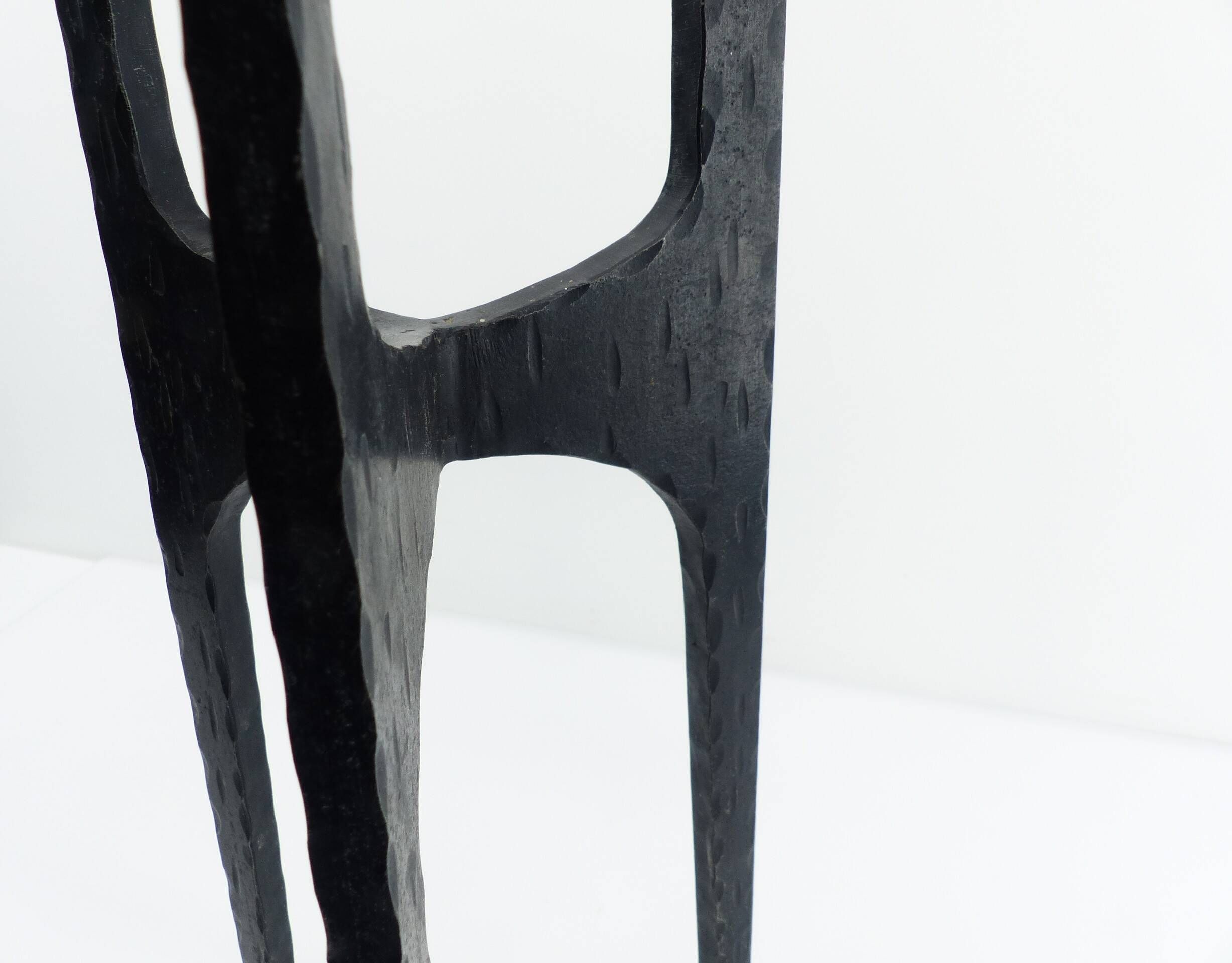 Large brutalist tripod chandelier in hammered wrought iron – Europe, circa 196