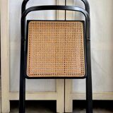 Chaise pliante par giorgio cattelan pour cidue en cannage clair, bois et métal noir, italie 1970