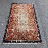 Tapis Oushak orange et bleu fait à la main avec des fleurs