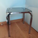 Square coffee table in chromed metal and smoked glass