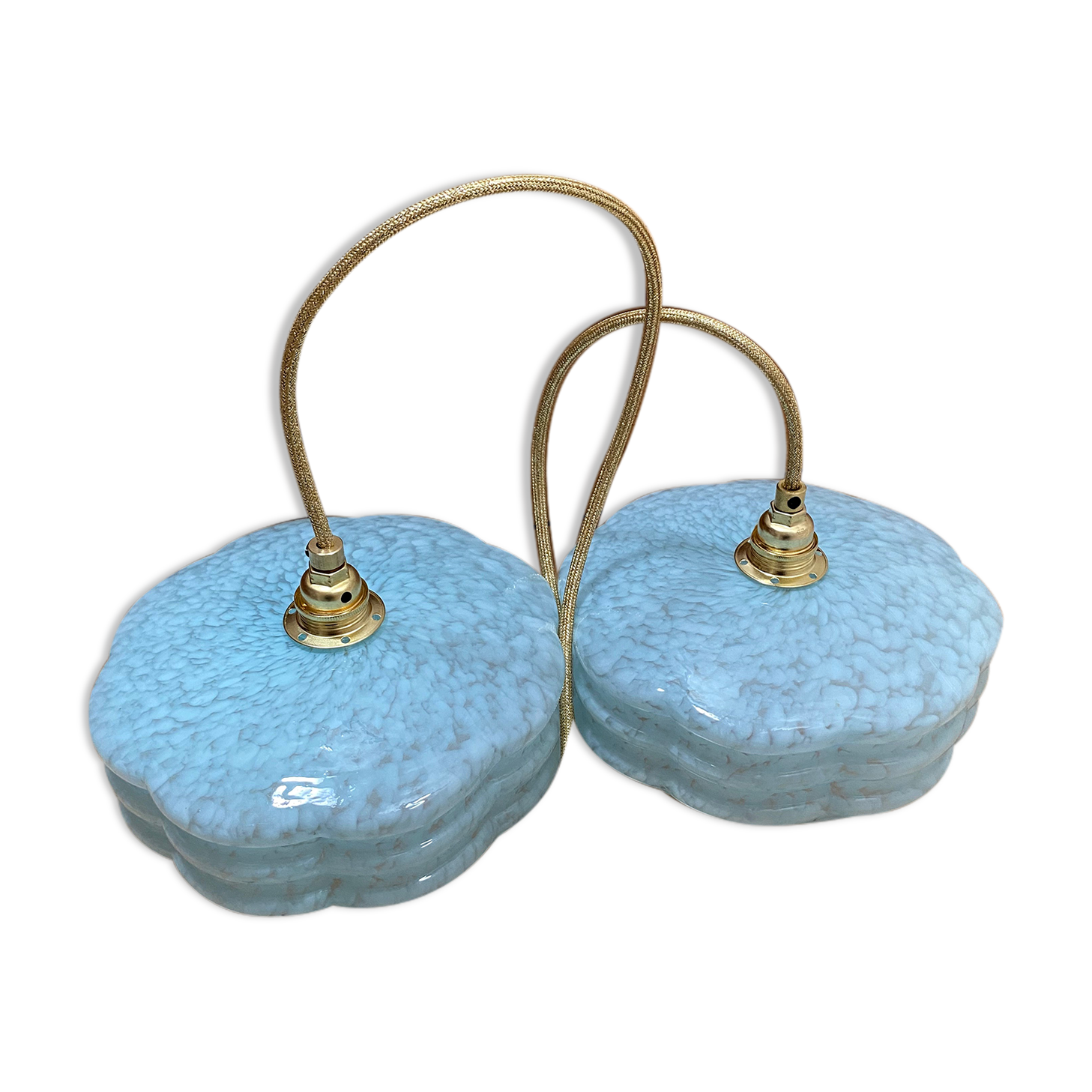 Pair of blue Clichy glass hanging lamps