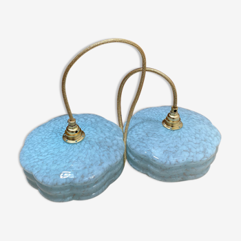Pair of blue Clichy glass hanging lamps
