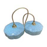 Pair of blue Clichy glass hanging lamps