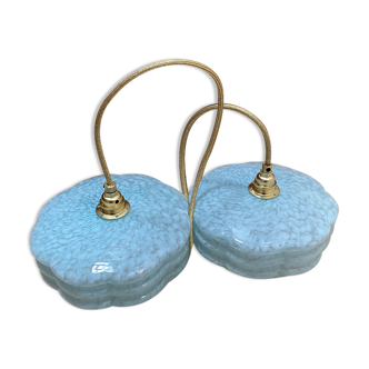 Pair of blue Clichy glass hanging lamps