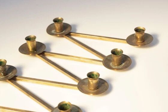 Lars Holmstrom Margareta brass candlestick for Arvika 11 candles 1940s