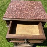 19th century wooden and pink marble bedside table, Henri II style