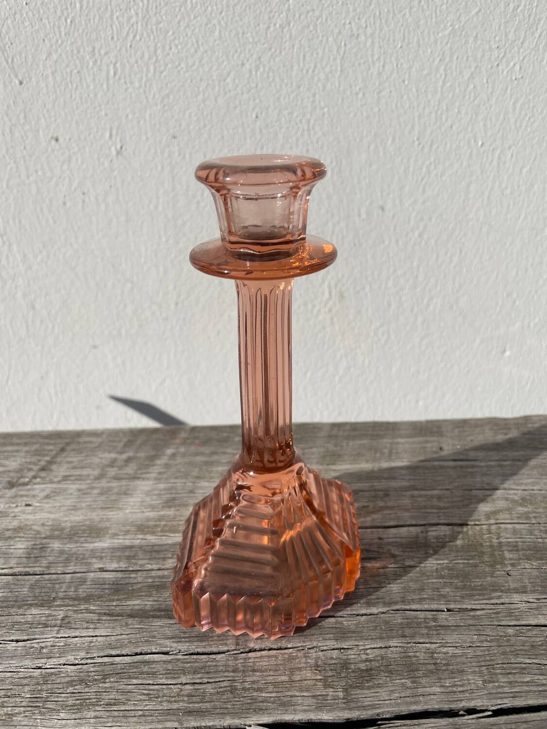 Bougeoir Rosaline verre rose art déco