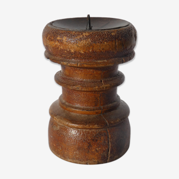 Candle holder round wood old teak patina of origin India