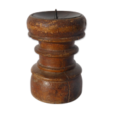 Candle holder round wood old teak patina of origin India