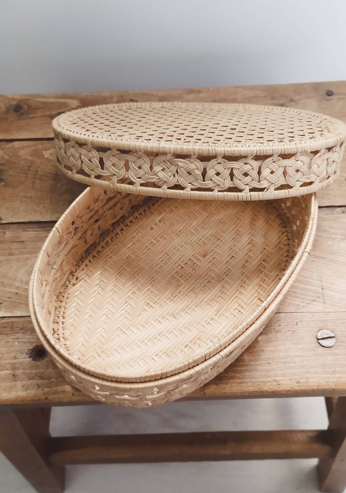 Vintage woven rattan box, case