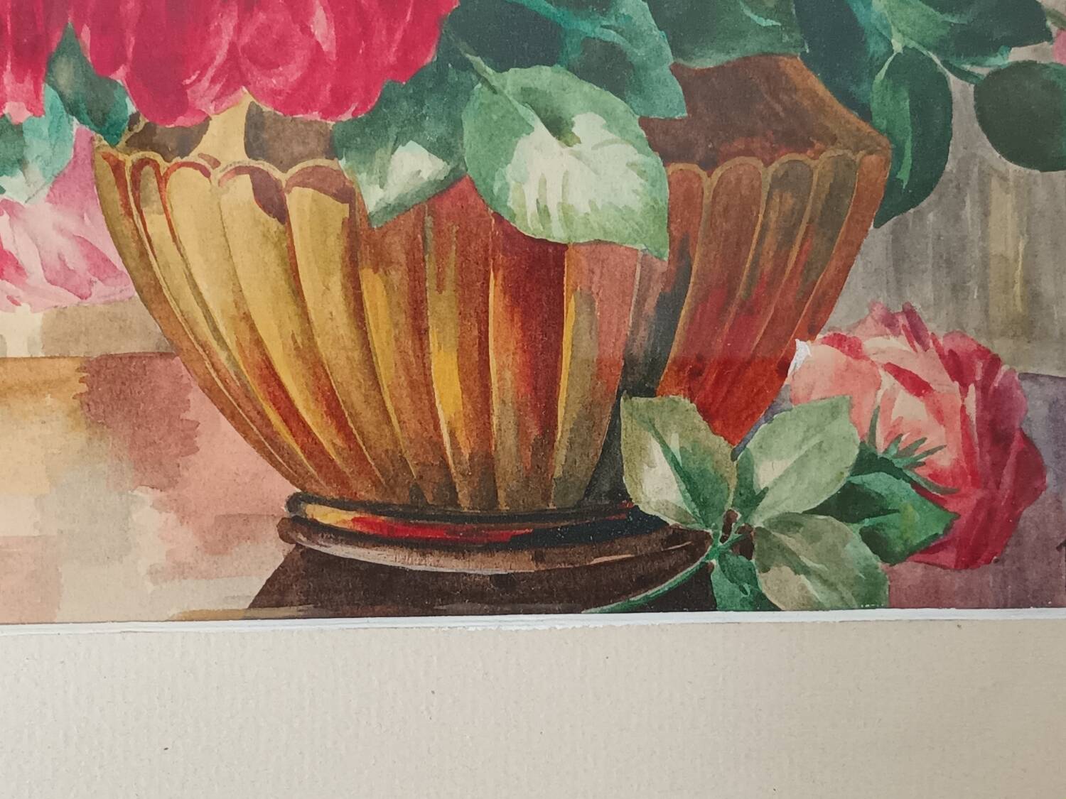 Aquarelle bouquet de roses encadrée XXème