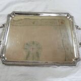 Large rectangular silver metal tray with handles Maison Wiskemann