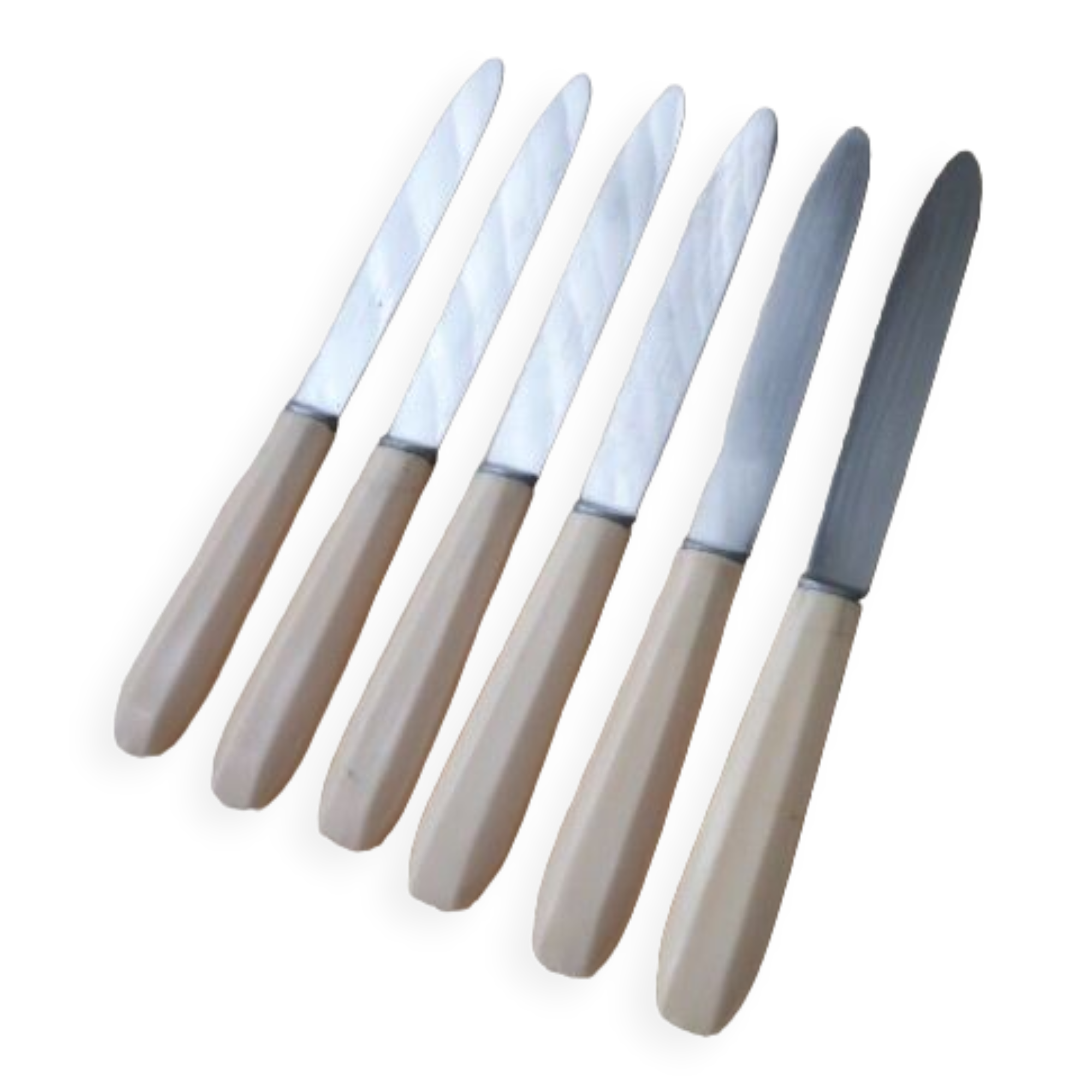Set of 6 Pradel table knives stainless steel serrated blades, bakelite handles