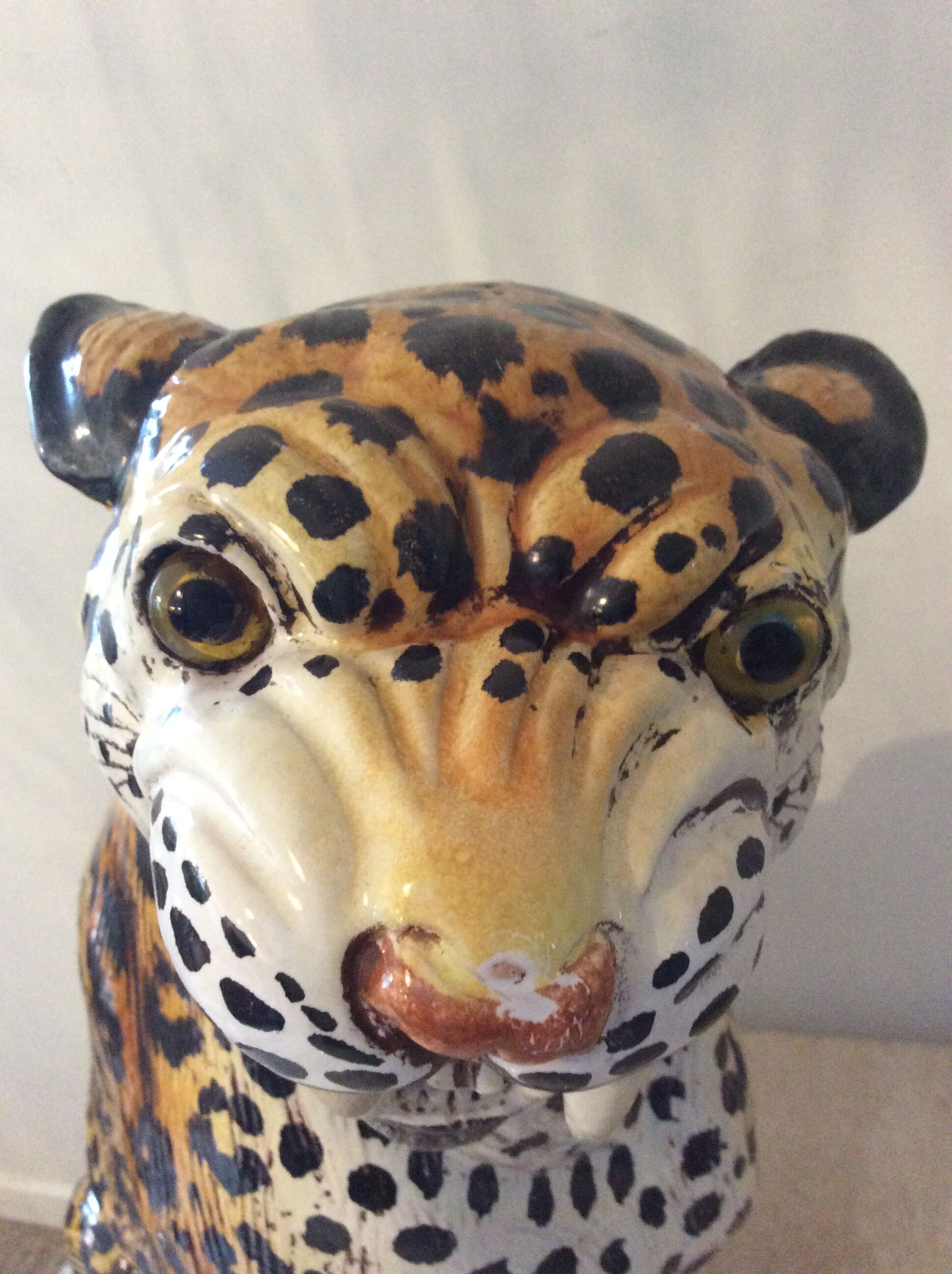 Enamelled terracotta leopard from the 60s Italy