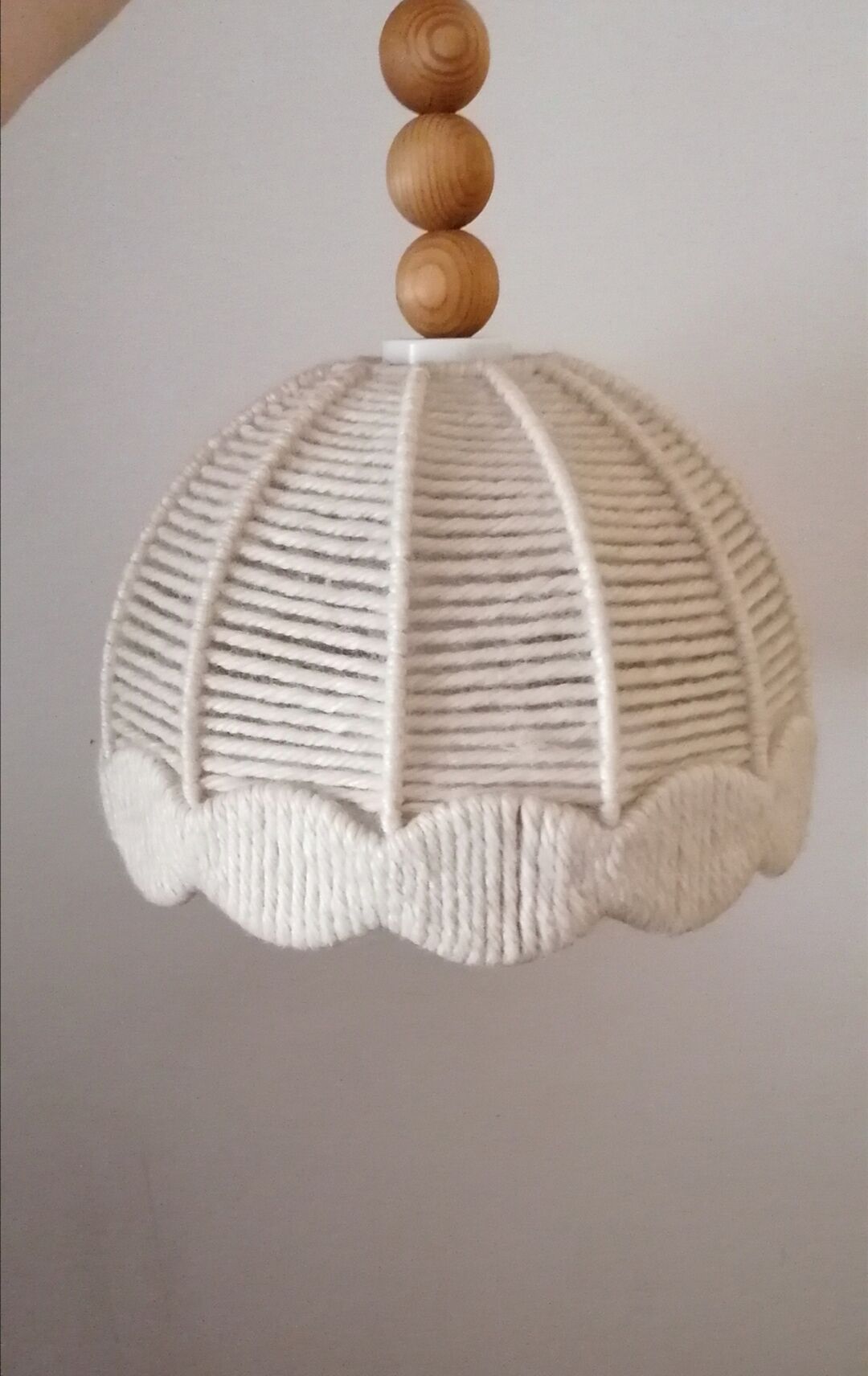 Scandinavian pendant lamp, virgin wool and pine