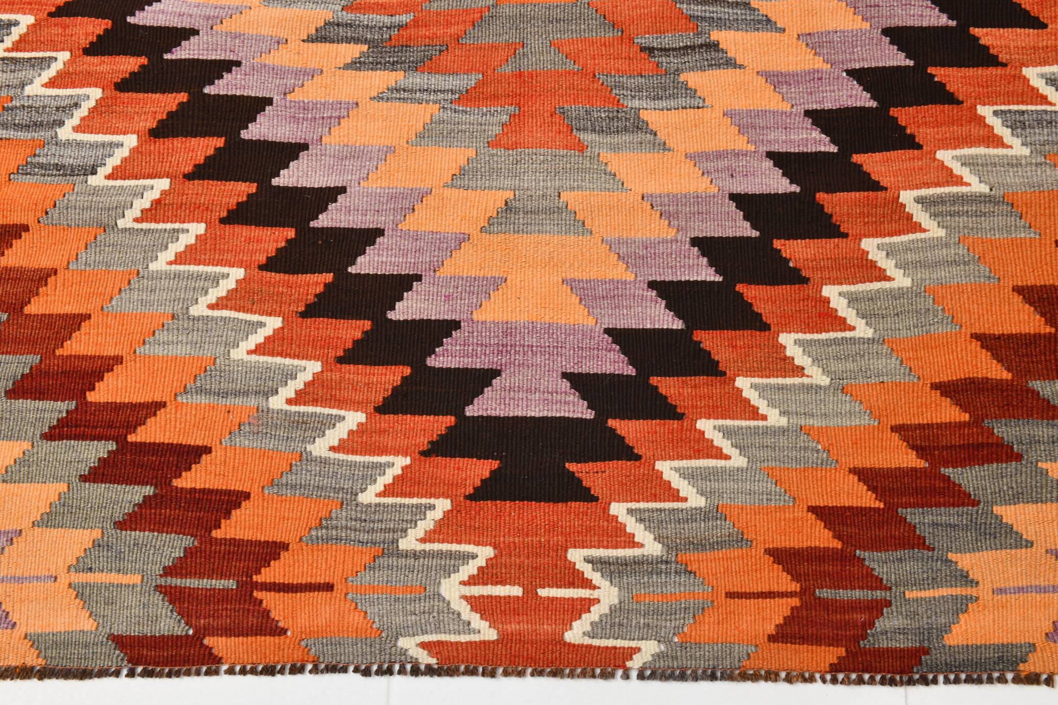 Purple & Orange Geometric Kilim Rug, 126x253Cm