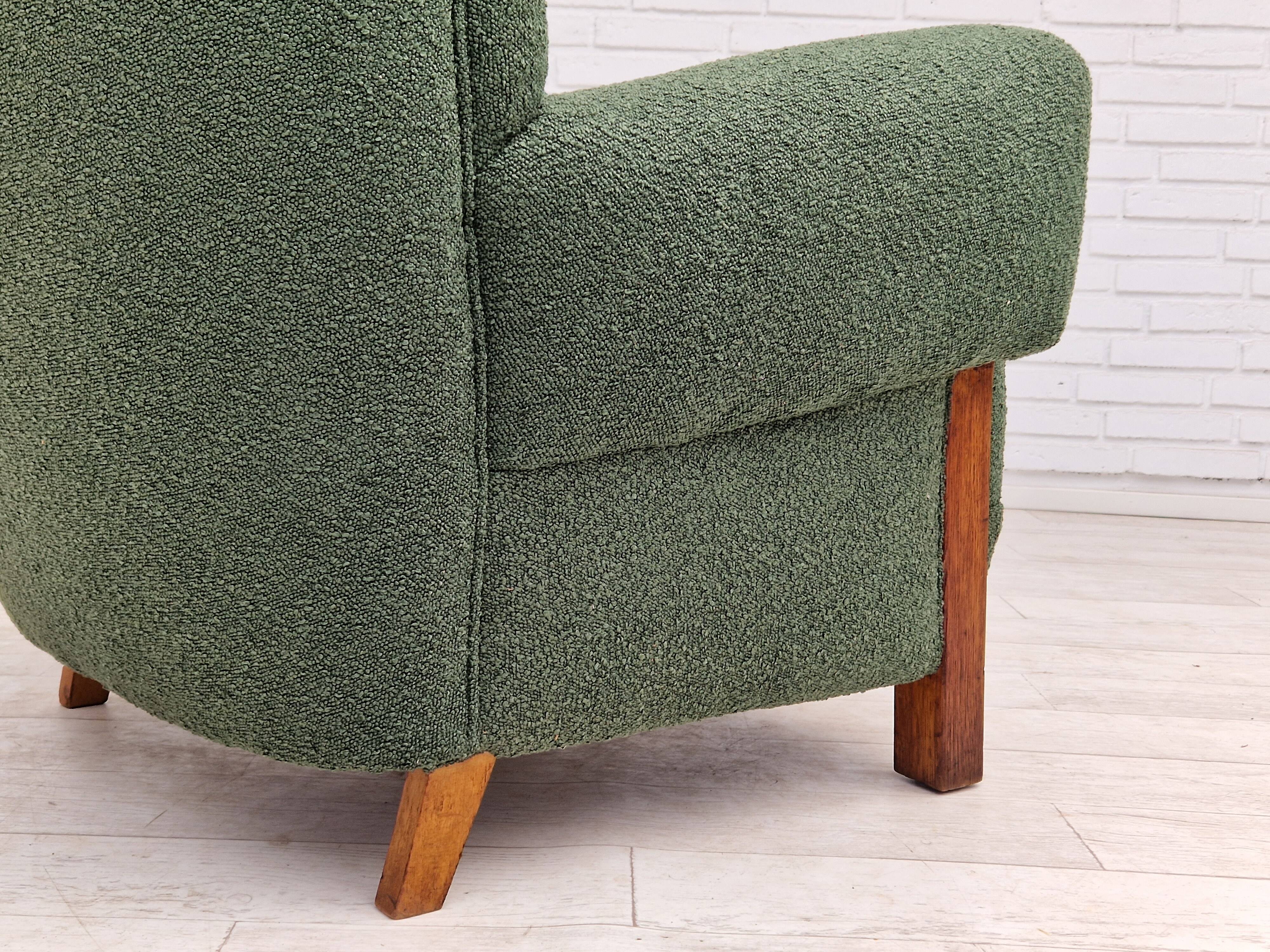 1960s, scandinavian design, restored high-back recliner, oak wood.