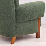 1960s, scandinavian design, restored high-back recliner, oak wood.