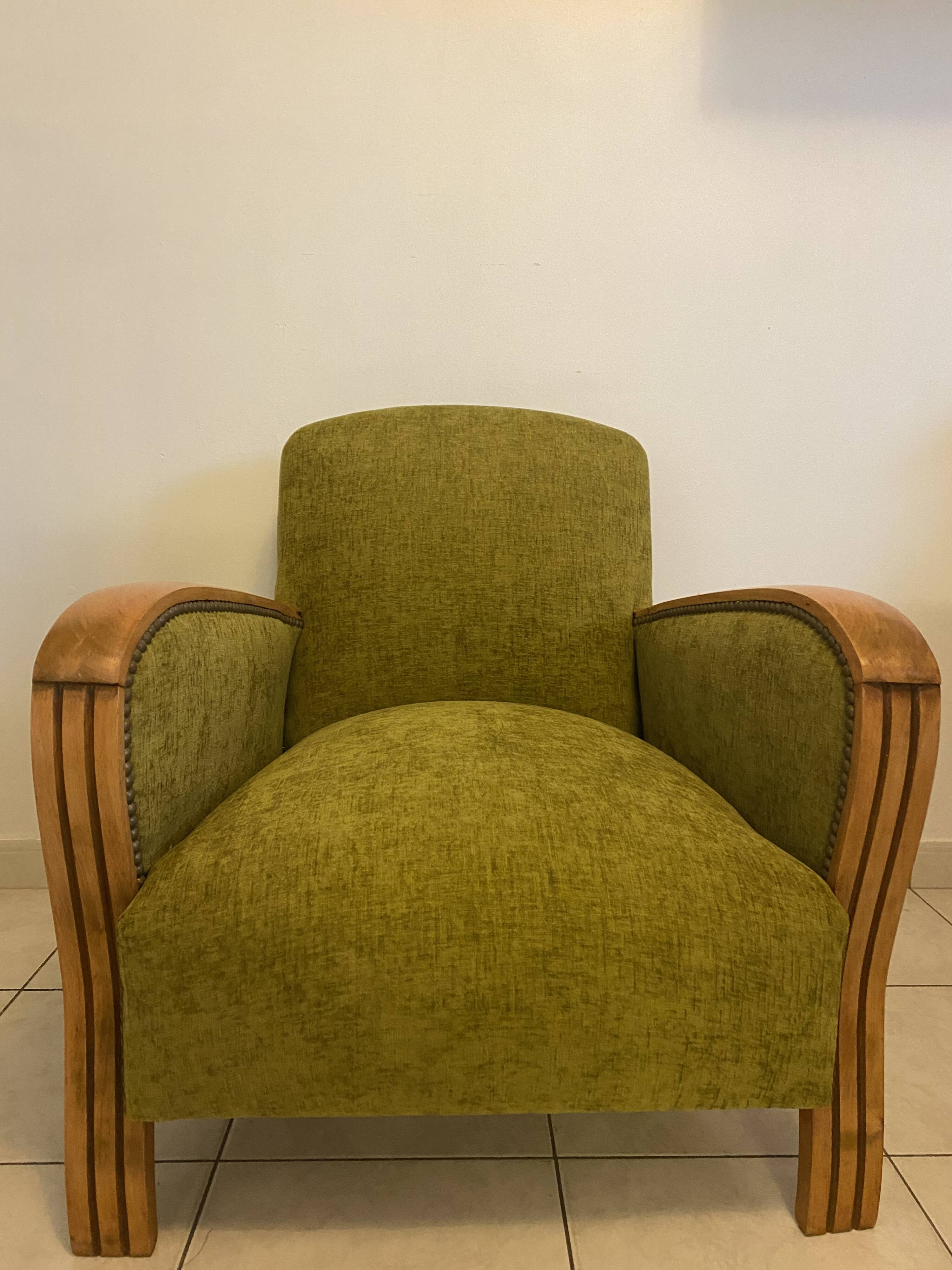 Fauteuil Art Déco en tissu vert