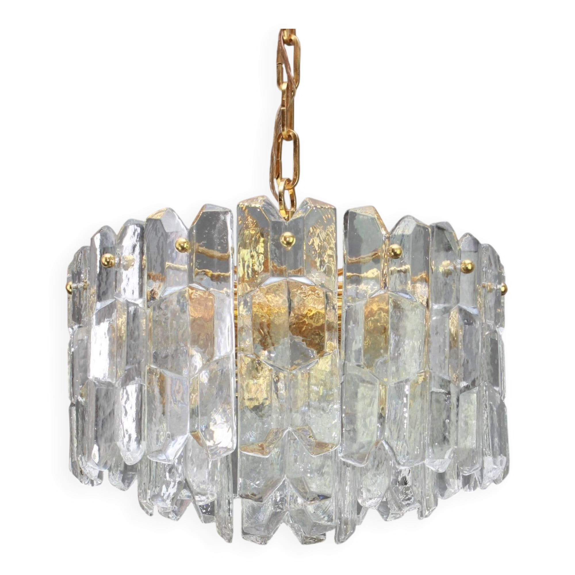 Superb brass and crystal glass light fixture Palazzo, Kalmar, Austria, 1970.