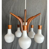 Vintage teak and opaline chandelier