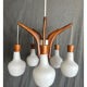 Lustre vintage en teck et opaline