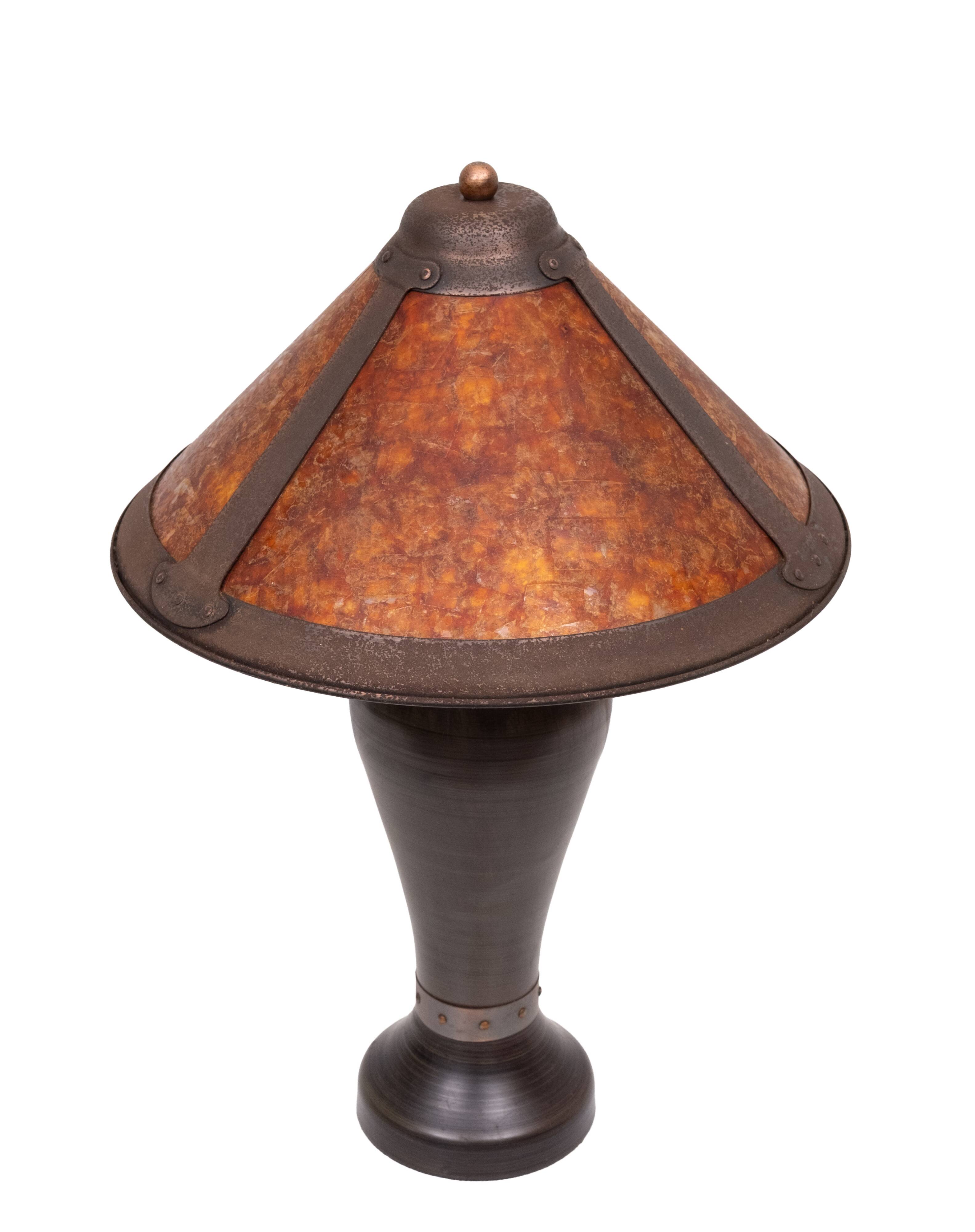 Vintage Dirk van Erp Style Arts & Crafts Copper & Mica Table Lamp 20th Cent