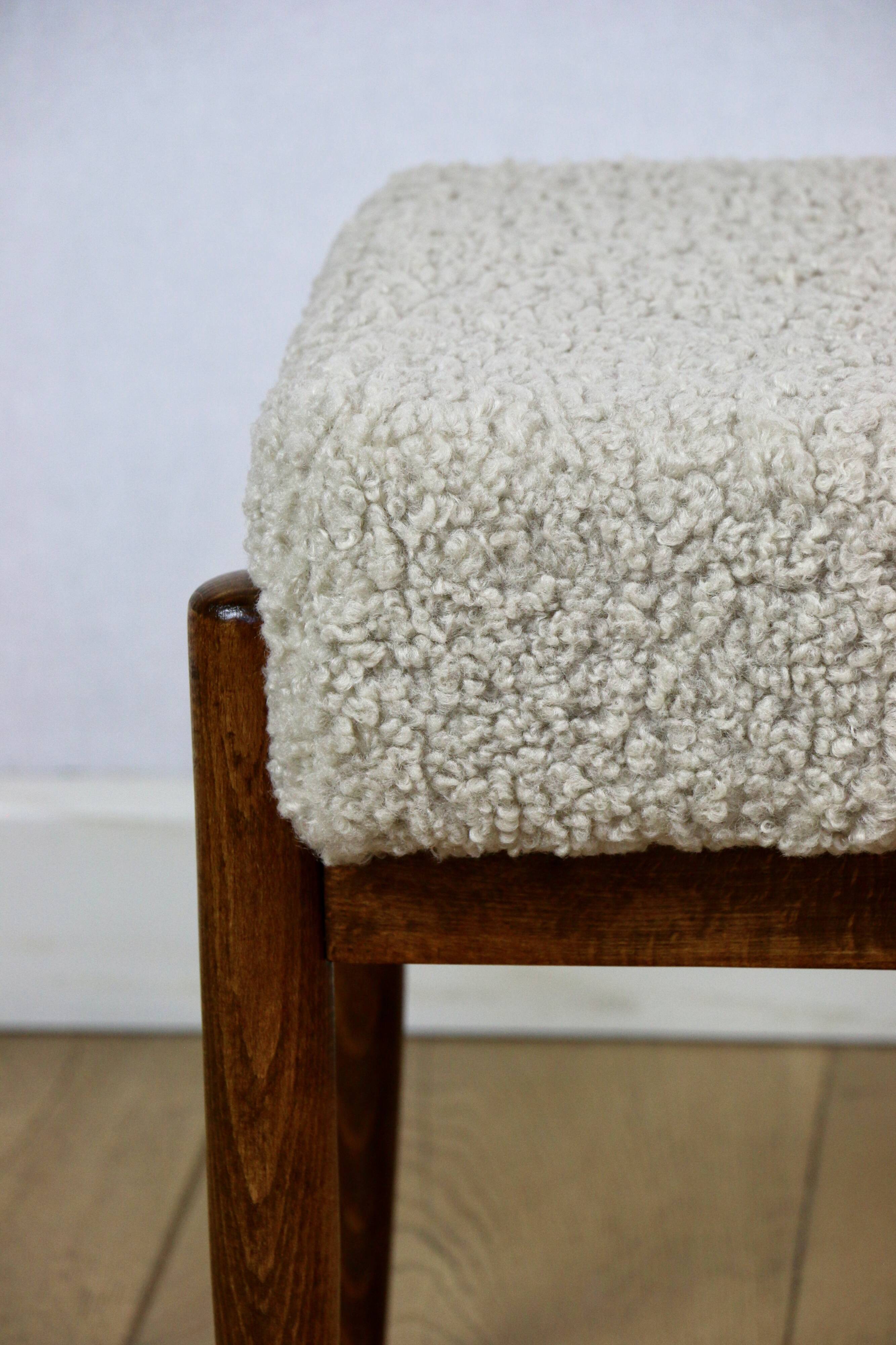 Edmund Homa stool, cream ivory beige boucle seat, long pile lamb
