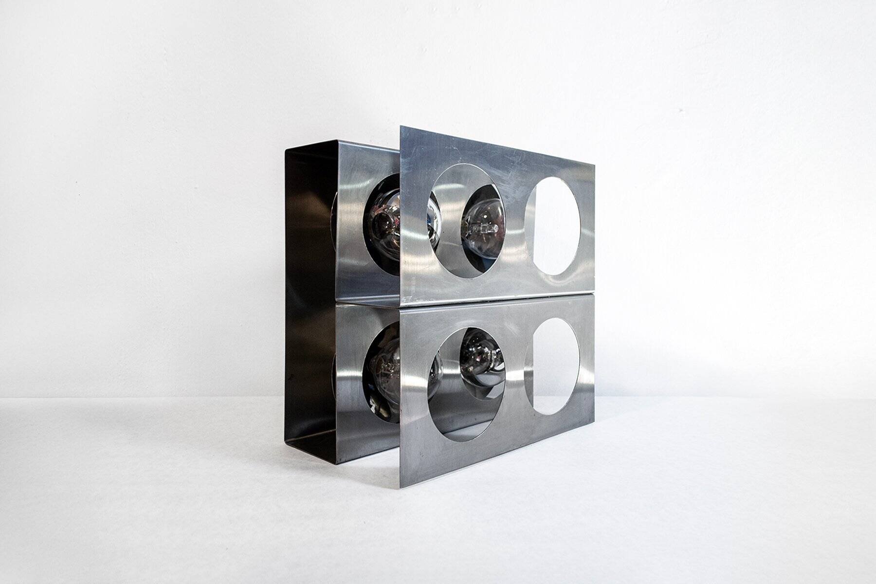 Sculptural lamp with four lights in steel by Roche Bobois, France, 1970s.