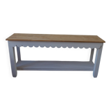 Console with pearl gray patinated base, oak top.