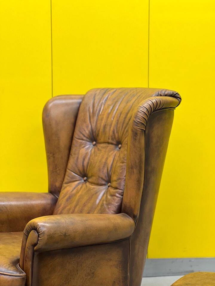 Vintage Chesterfield style wing chair With Ottoman